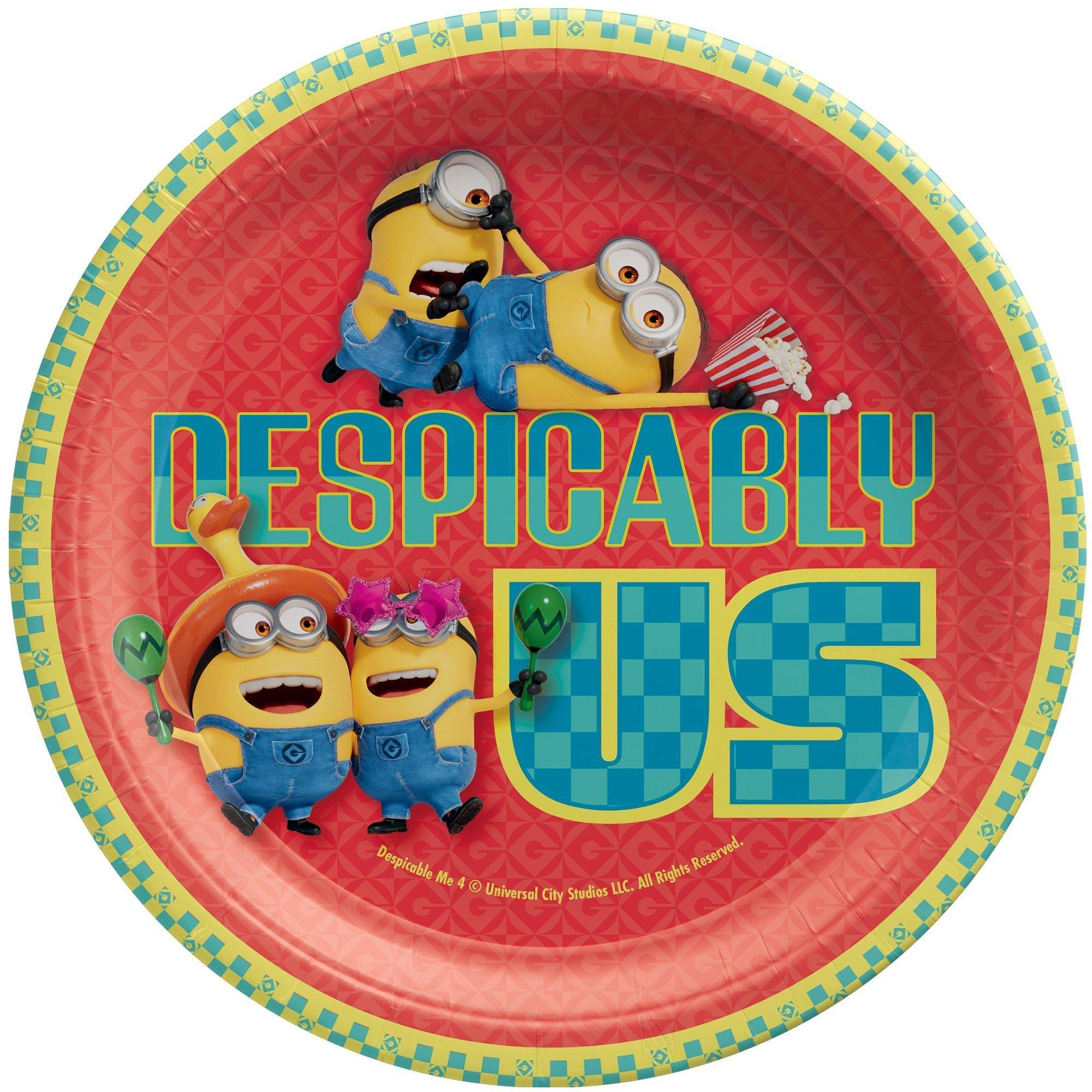 Despicable Me 4 Minions Birthday Party Supplies Pack for 8 Guests - Despicable Me 4 - Kit Includes Plates, Napkins, Cups, Table Cover, Candle, Banner Decoration & Themed Latex Balloons
